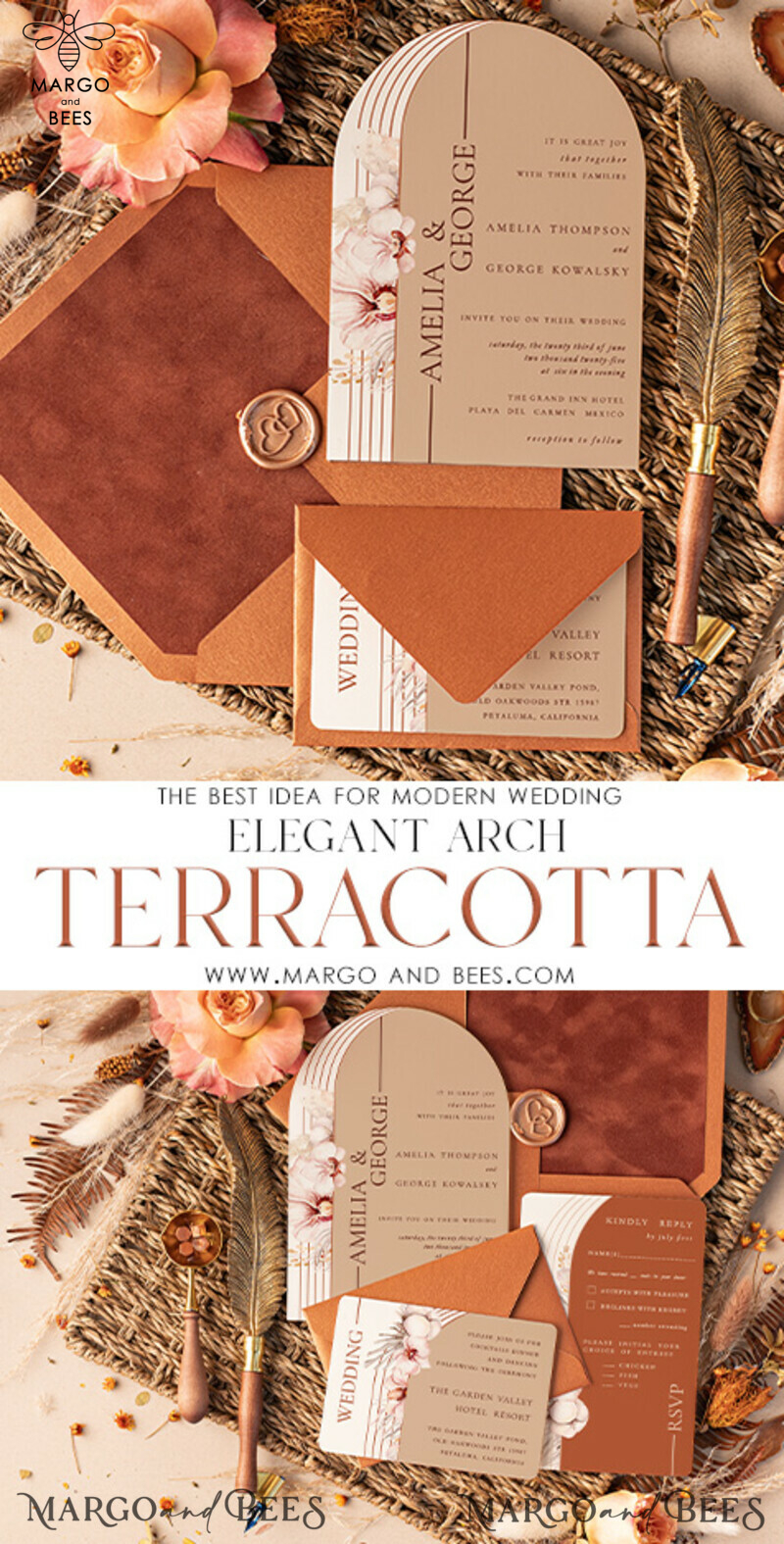 Introducing Our Elegant Velvet Wedding Invitation Suite: Luxury Terracotta & Copper Wedding Cards-3