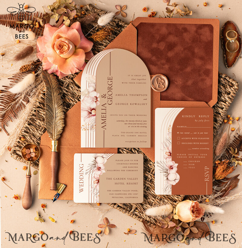 Introducing Our Elegant Velvet Wedding Invitation Suite: Luxury Terracotta & Copper Wedding Cards-0