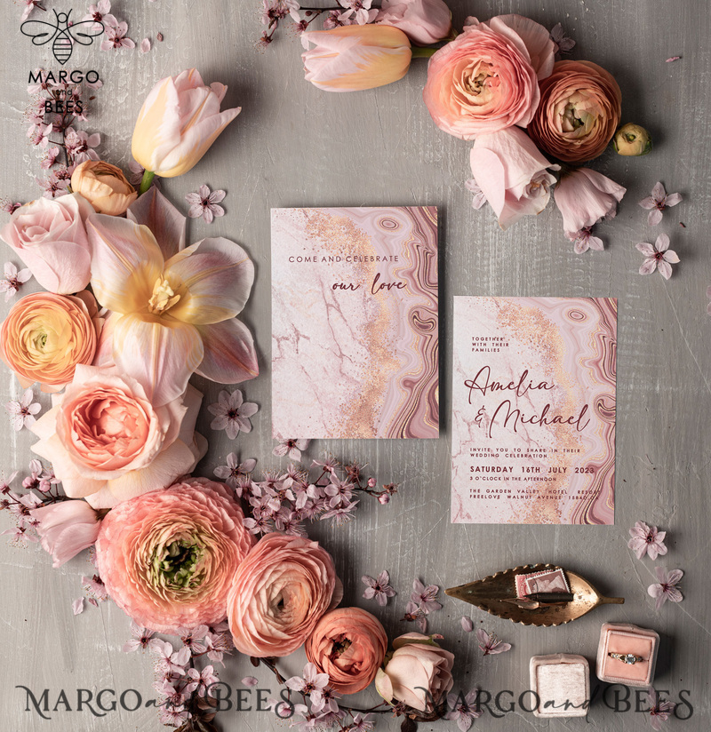 Blush Pink Wedding invitations, elegant Marble wedding invitations • Romantic Wedding Invites • Affrodable wedding Stationery-3