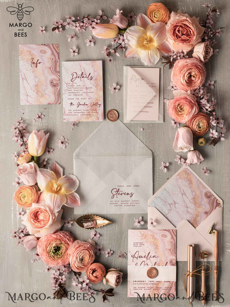 Blush Pink and Marble: Romantic and Affordable Wedding Invitations-1