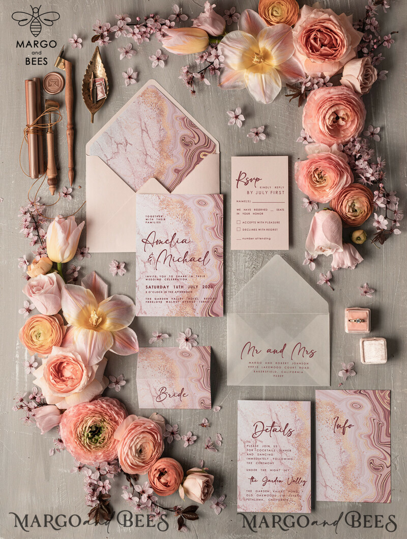 Blush Pink and Marble: Romantic and Affordable Wedding Invitations-0