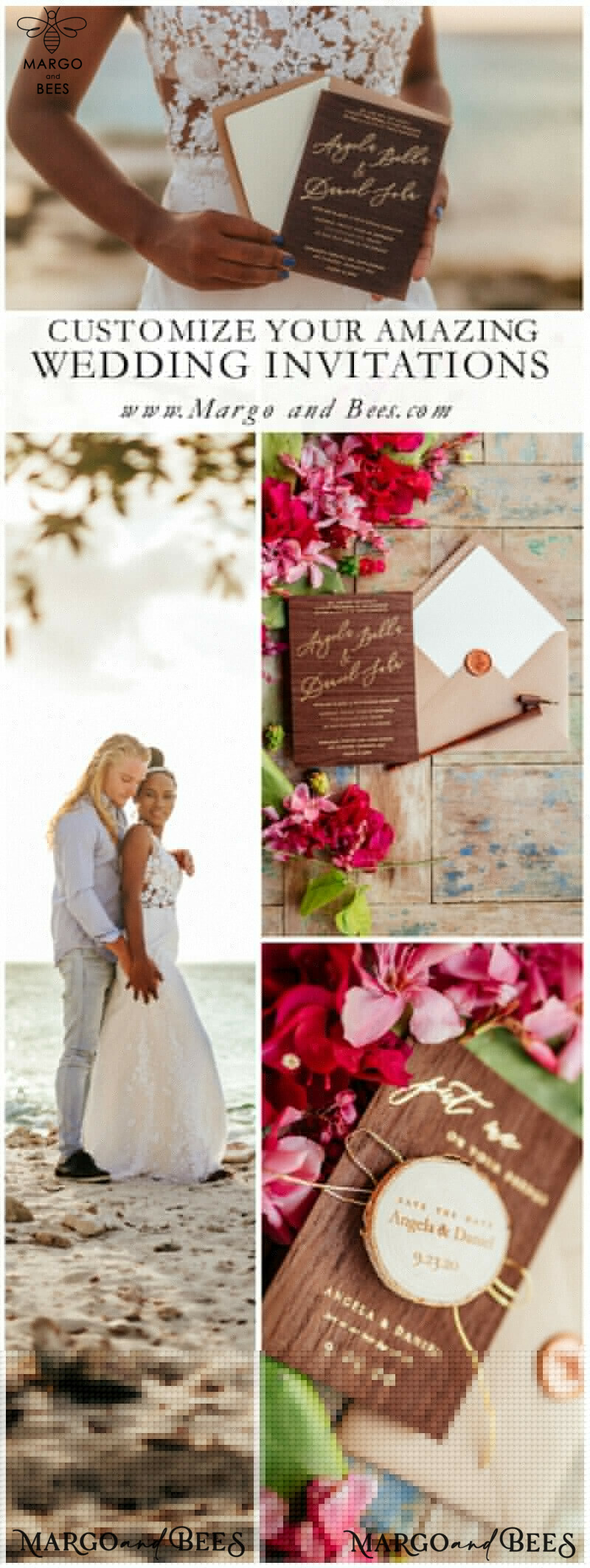 Handcrafted Wedding Stationery: Elegant Wooden, Minimalistic Nude, and Glamour Golden Shine Invitations-14