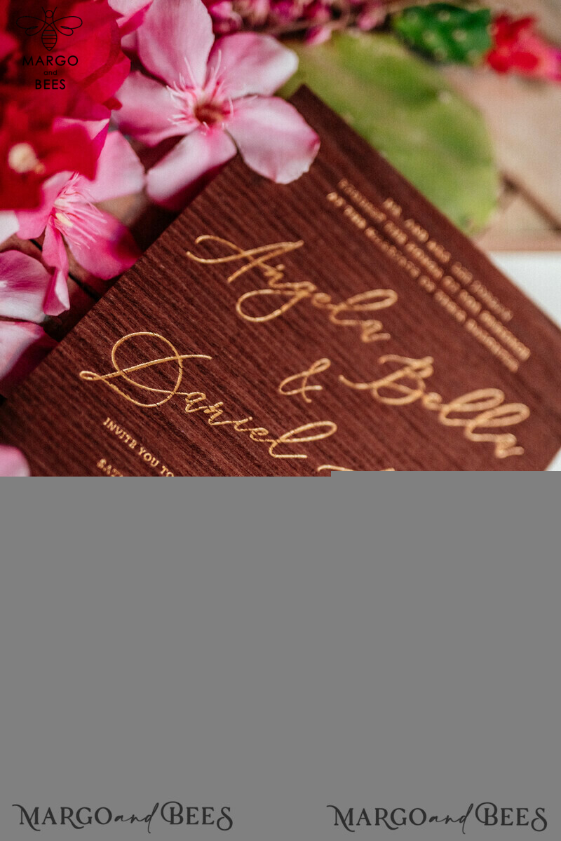 Elegant Wooden Wedding Invitations, Minimalistic Nude Wedding Invites, Glamour Golden Shine Wedding Cards, Handmade Wedding Stationery-6