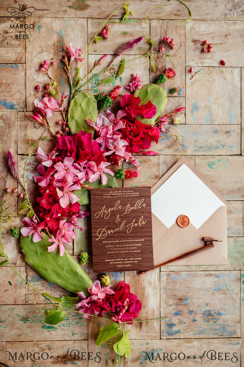 Handcrafted Wedding Stationery: Elegant Wooden, Minimalistic Nude, and Glamour Golden Shine Invitations-0