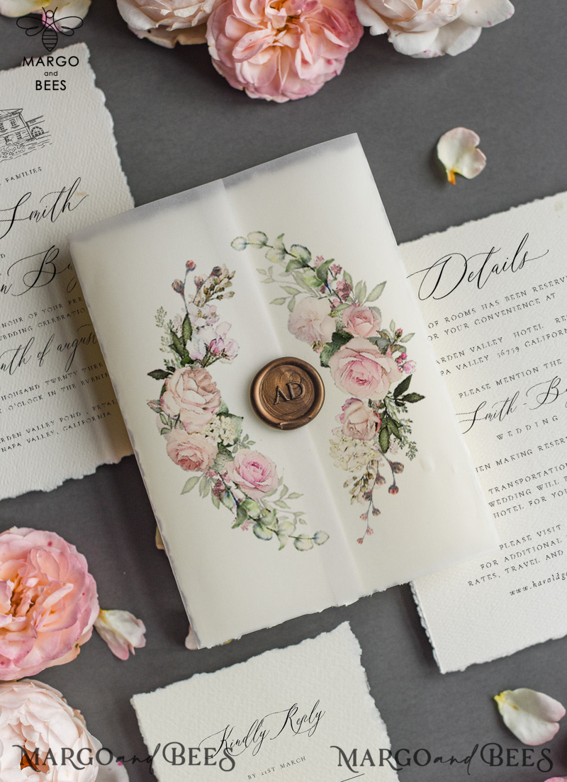  Romantic Nude Wedding Invitations, Elegant Custom Venue Sketch Wedding Invites, Vintage Floral Wedding Cards, Handmade Minimalistic Wedding Invitation Suite-13