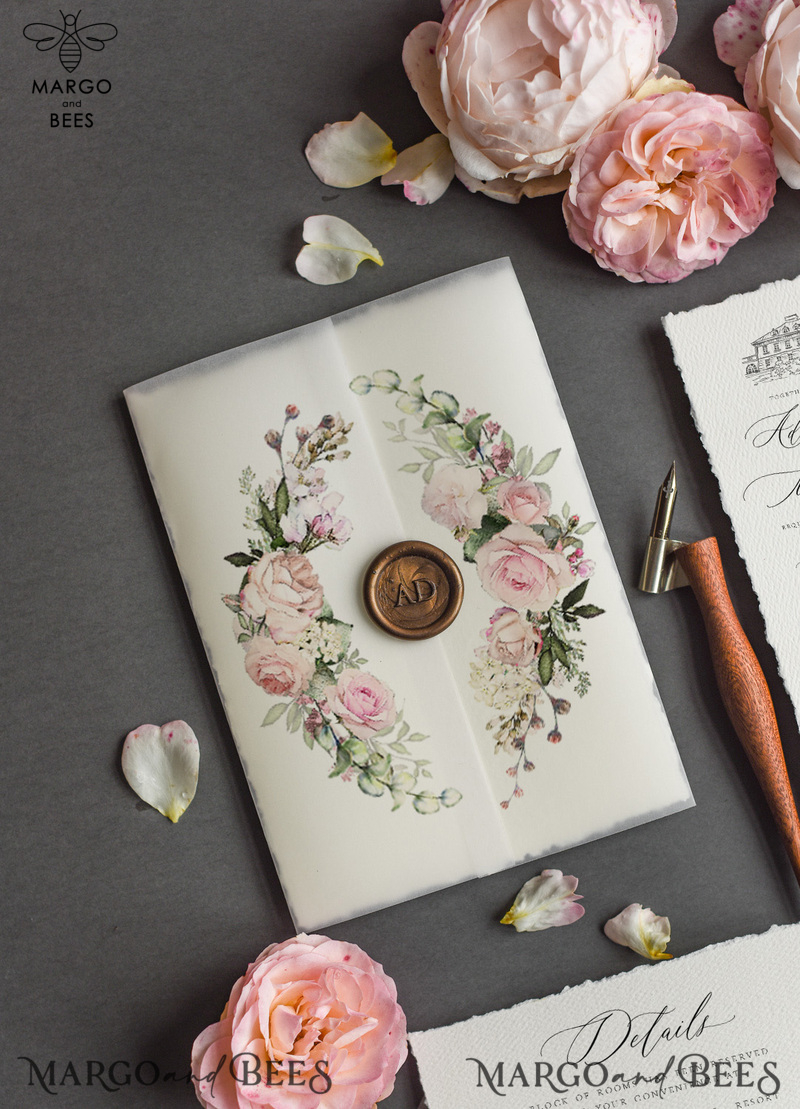  Romantic Nude Wedding Invitations, Elegant Custom Venue Sketch Wedding Invites, Vintage Floral Wedding Cards, Handmade Minimalistic Wedding Invitation Suite-5