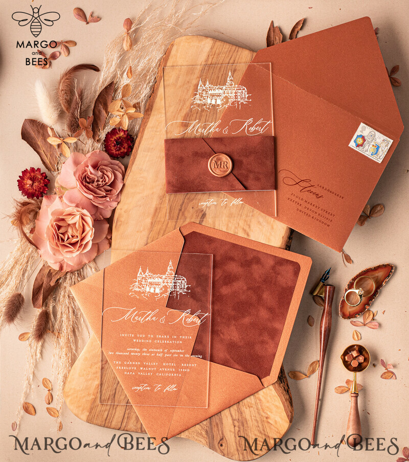 Luxury Acrylic and Terracotta Velvet Wedding Invitations: The Perfect Suite of Elegance and Sophistication in the UK-2