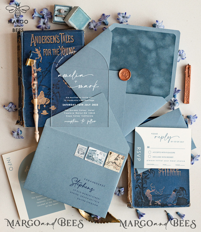 Acrylic wedding invitations, dusty blue Wedding invitations online, acrylic invitations, Luxory Wedding Invitation Suite-4
