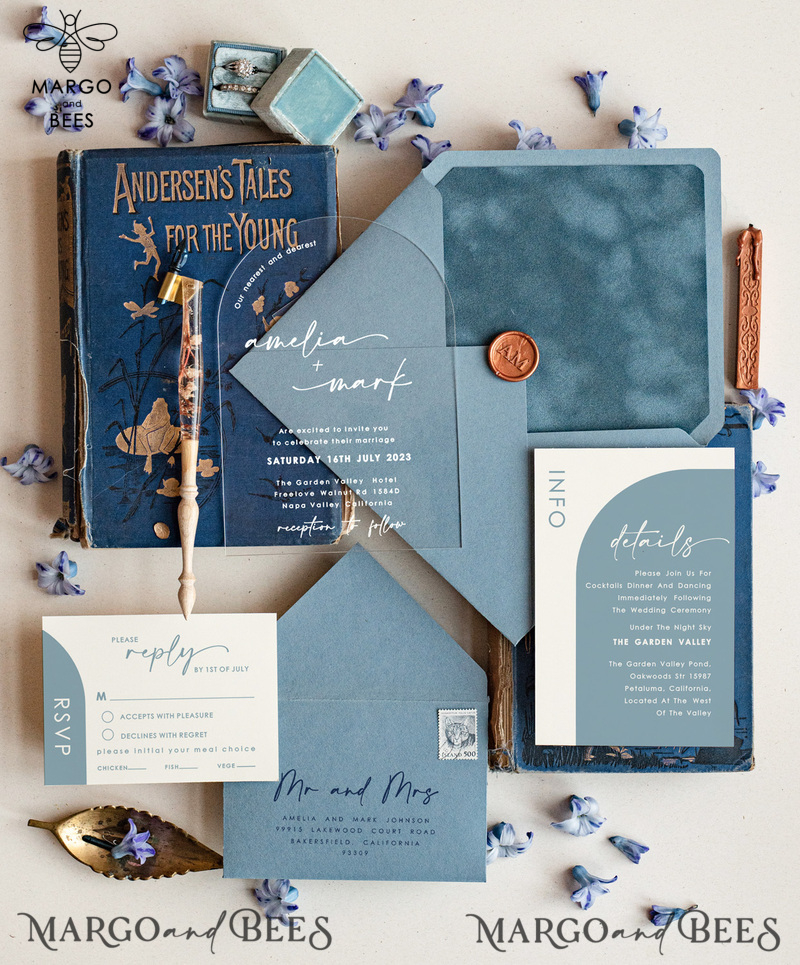 Acrylic wedding invitations, dusty blue Wedding invitations online, acrylic invitations, Luxory Wedding Invitation Suite-3