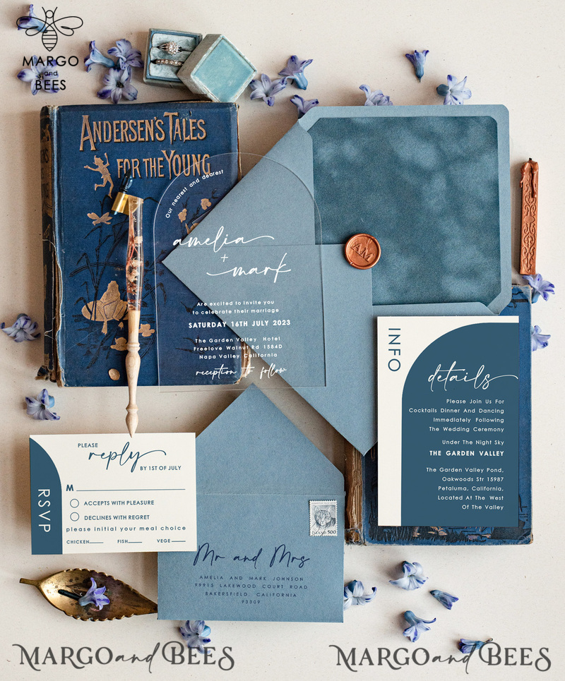 Acrylic wedding invitations, dusty blue Wedding invitations online, acrylic invitations, Luxory Wedding Invitation Suite-2