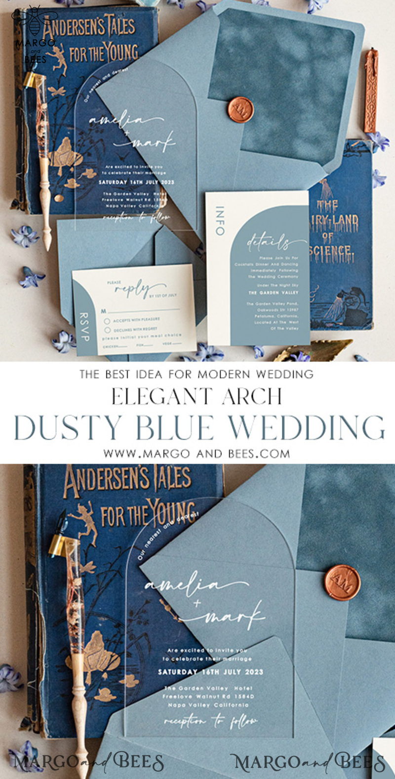 Acrylic wedding invitations, dusty blue Wedding invitations online, acrylic invitations, Luxory Wedding Invitation Suite-2