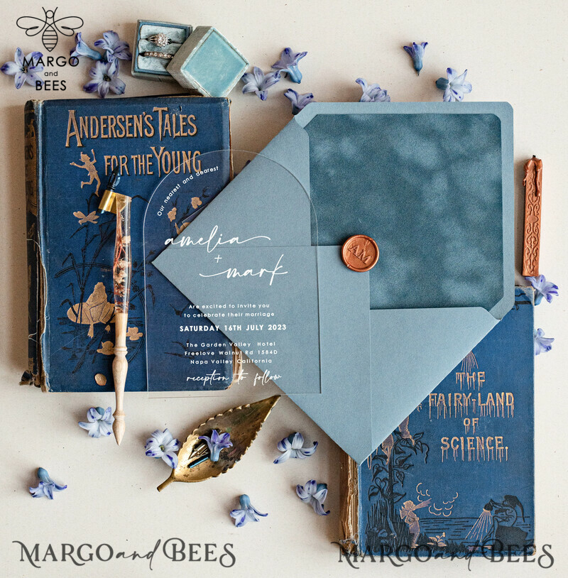 Elegant Acrylic Wedding Invitations in Dusty Blue: Shop Luxurious Invitation Suite Online-1