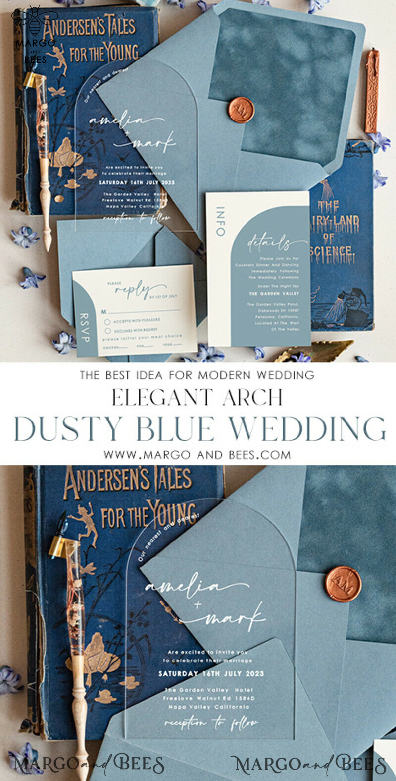 Elegant Acrylic Wedding Invitations in Dusty Blue: Shop Luxurious Invitation Suite Online-2