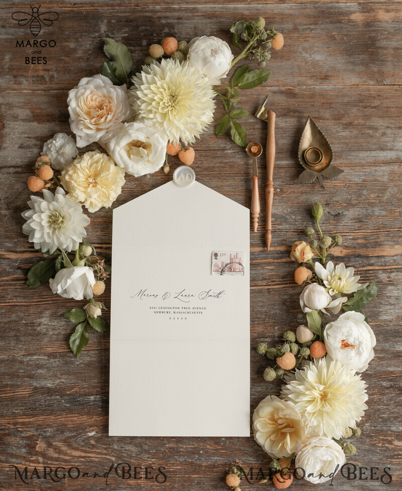   Elegant Tri Fold Wedding Invitations, Bespoke Nude Wedding Cards, Custom Photo Wedding Invites, Affordable And Handmade Wedding Invitation Suite-6