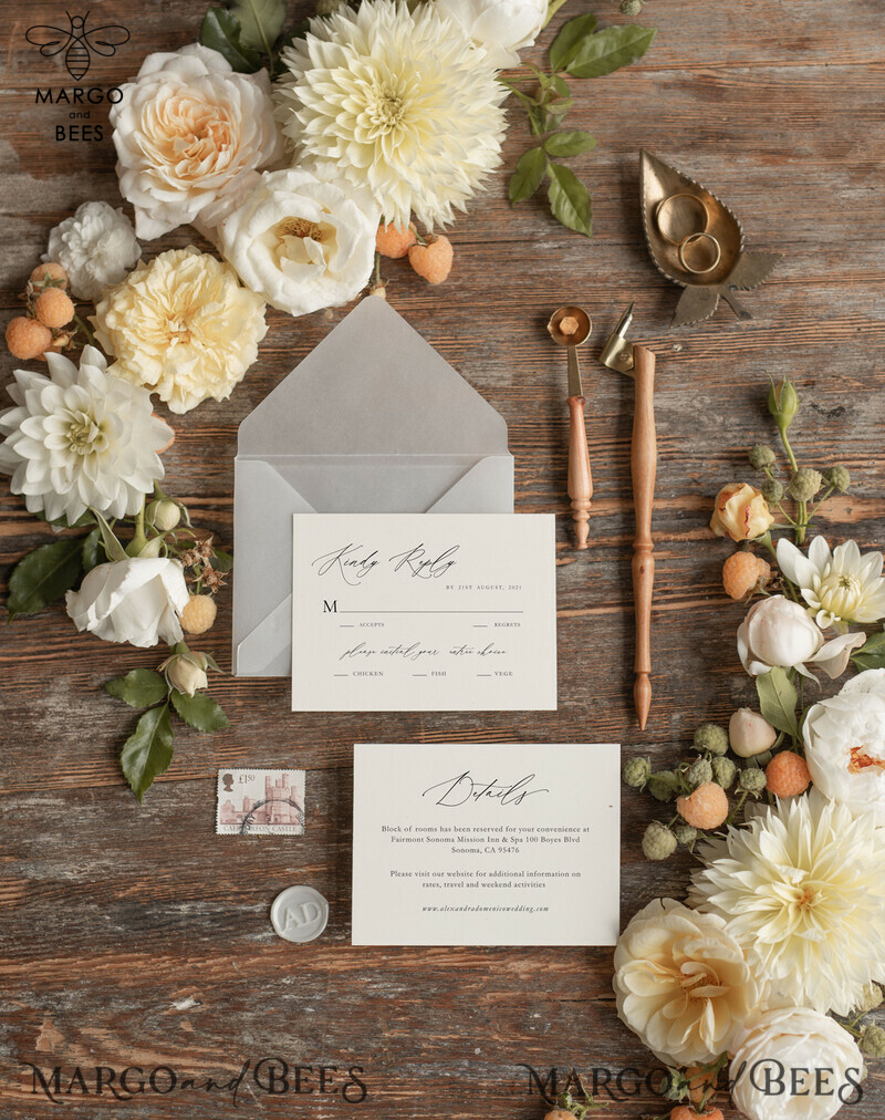 Elegant Tri Fold Wedding Invitations: Bespoke Nude Wedding Cards with Custom Photo - Affordable and Handmade Wedding Invitation Suite-8