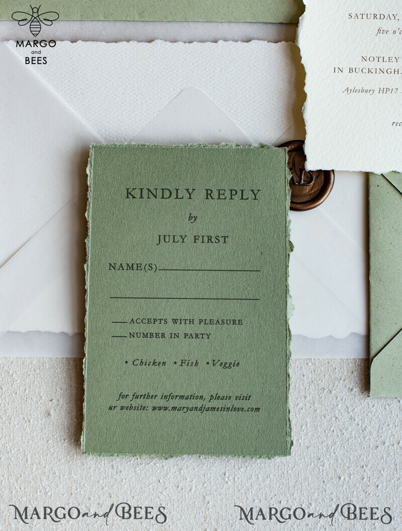 Vintage Sage Green Wedding Invitations, Elegant Greenery Wedding Invites, Handmade Vellum Wedding Invitation Suite, Minimalistic Green Wedding Cards-10