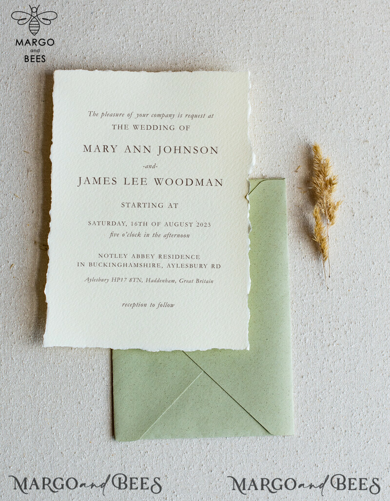 Vintage Sage Green Wedding Invitations, Elegant Greenery Wedding Invites, Handmade Vellum Wedding Invitation Suite, Minimalistic Green Wedding Cards-17