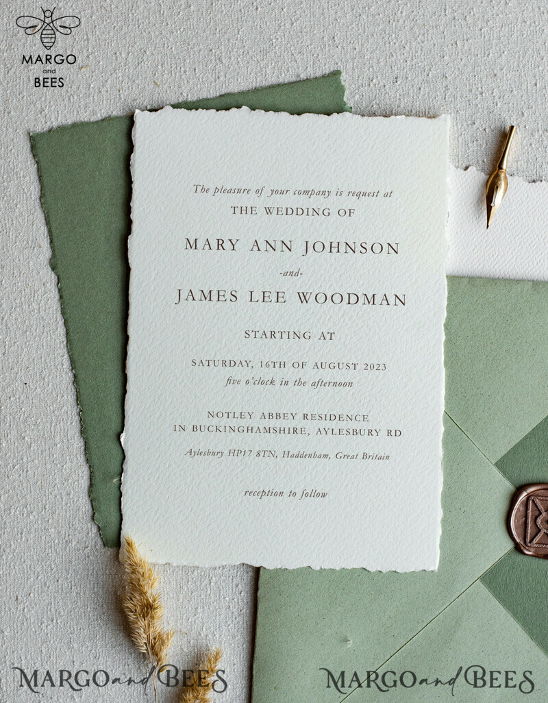 Vintage Sage Green Wedding Invitations, Elegant Greenery Wedding Invites, Handmade Vellum Wedding Invitation Suite, Minimalistic Green Wedding Cards-7