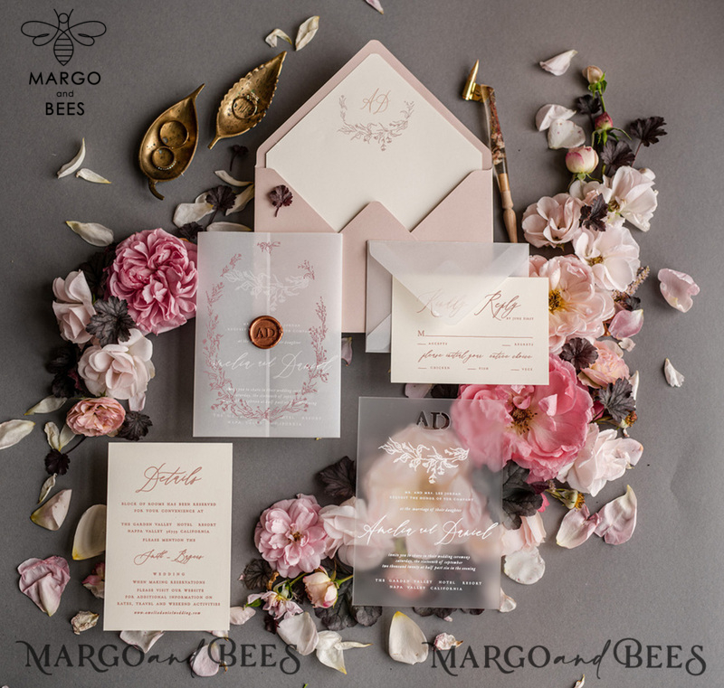  Luxury Frozen Acrylic Plexi Wedding Invitations With Engraved Initials, Romantic Blush Pink Wedding Invites, Elegant Floral Wedding Invitation Suite, Minimalistic Wedding Stationery-1