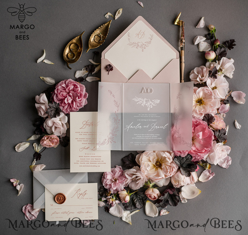  Luxury Frozen Acrylic Plexi Wedding Invitations With Engraved Initials, Romantic Blush Pink Wedding Invites, Elegant Floral Wedding Invitation Suite, Minimalistic Wedding Stationery-2