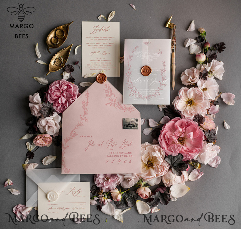  Luxury Frozen Acrylic Plexi Wedding Invitations With Engraved Initials, Romantic Blush Pink Wedding Invites, Elegant Floral Wedding Invitation Suite, Minimalistic Wedding Stationery-5