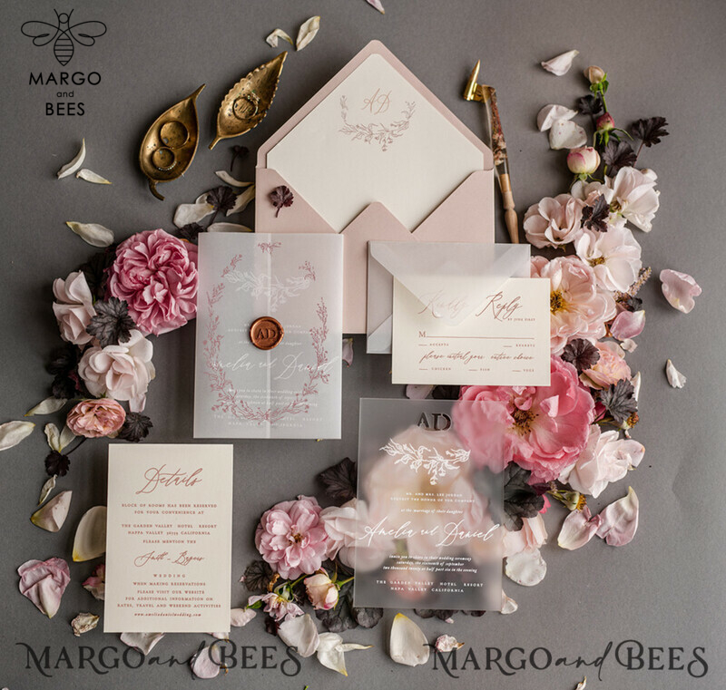 Luxury Frozen Acrylic Plexi Wedding Invitations: Engraved Initials + Romantic Blush Pink + Elegant Floral Invitation Suite + Minimalistic Stationery-1
