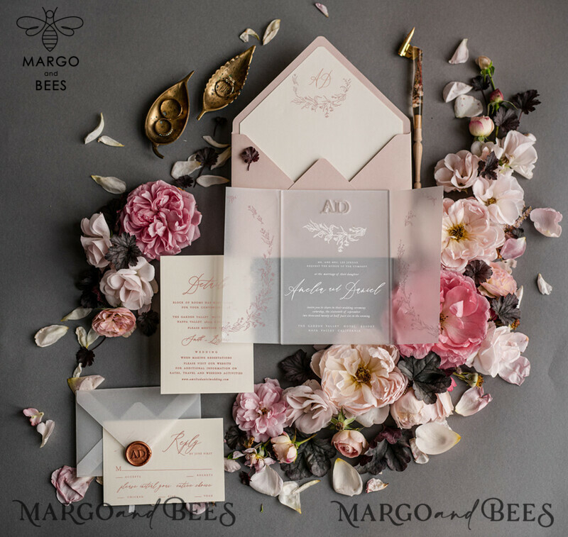 Luxury Frozen Acrylic Plexi Wedding Invitations: Engraved Initials + Romantic Blush Pink + Elegant Floral Invitation Suite + Minimalistic Stationery-2