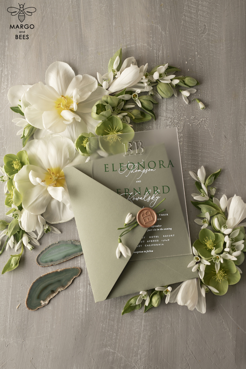 Stylish clear green wedding invitation Monogram, sage green invitation suite, pistachio moss green stationery-2