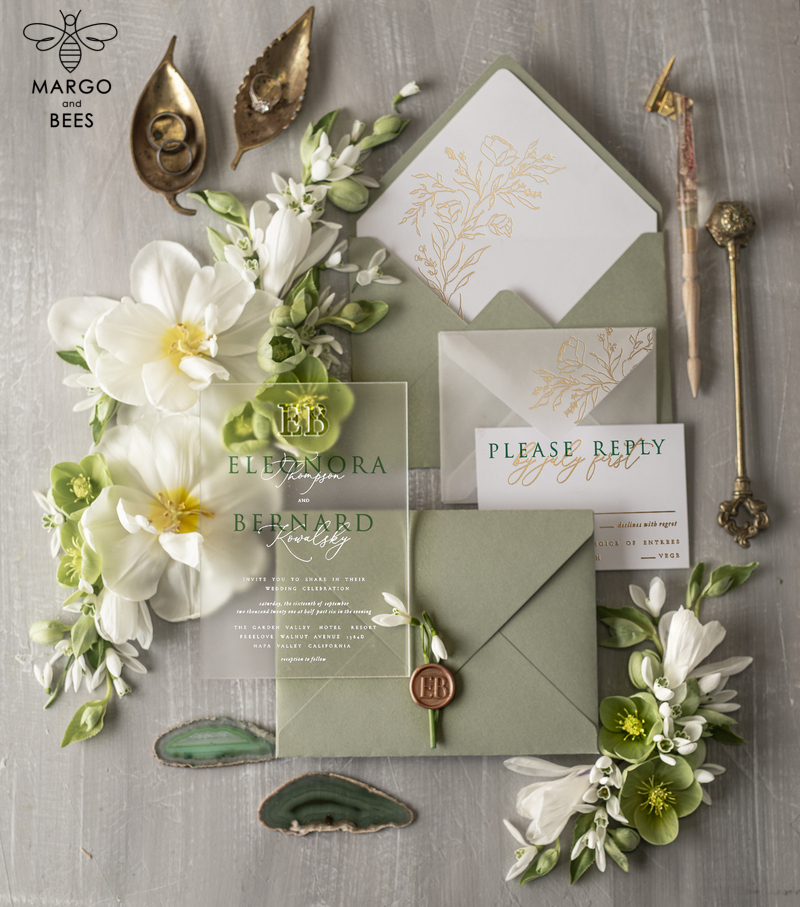 Stylish clear green wedding invitation Monogram, sage green invitation suite, pistachio moss green stationery-3