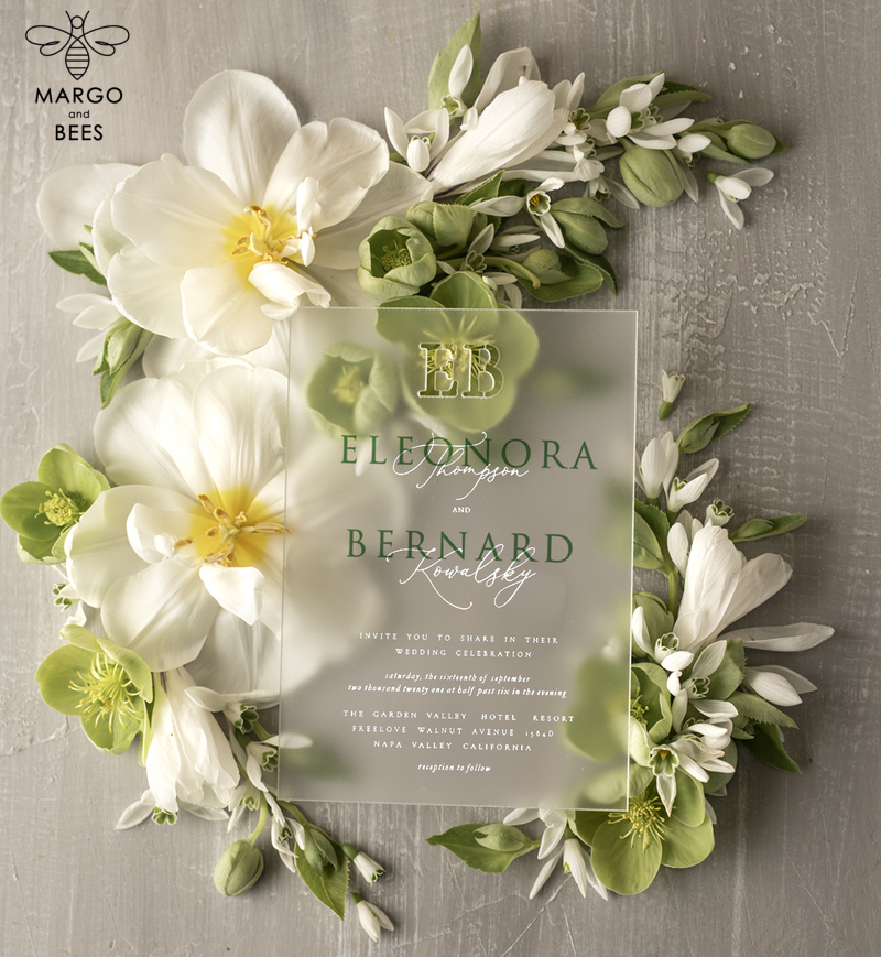 Stylish clear green wedding invitation Monogram, sage green invitation suite, pistachio moss green stationery-5
