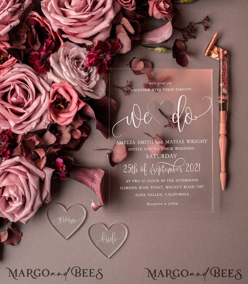  Elegant Acrylic Plexi Wedding Invites, Romantic Blush Pink Wedding Invitations, Bespoke Vellum Wedding Cards, Luxury Pink Wedding Invitation Suite-10
