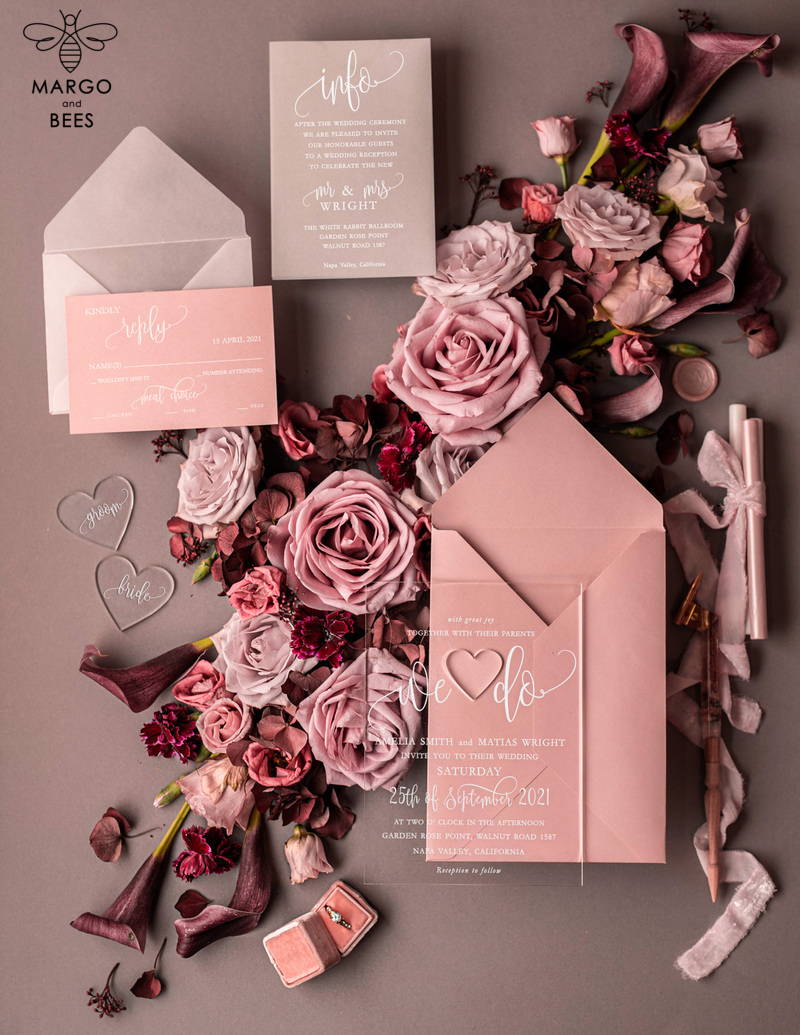 Blush wedding invitations with romantic transparent acryl 3mm -16