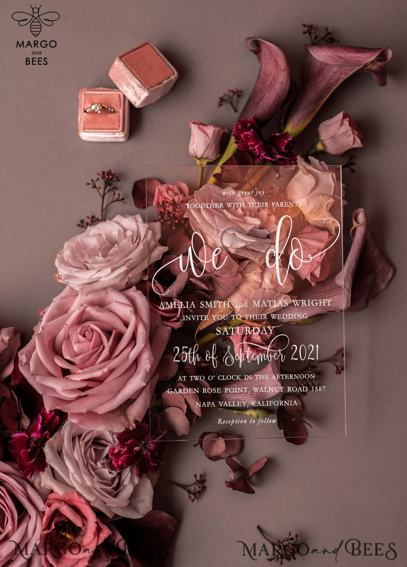  Elegant Acrylic Plexi Wedding Invites, Romantic Blush Pink Wedding Invitations, Bespoke Vellum Wedding Cards, Luxury Pink Wedding Invitation Suite-4