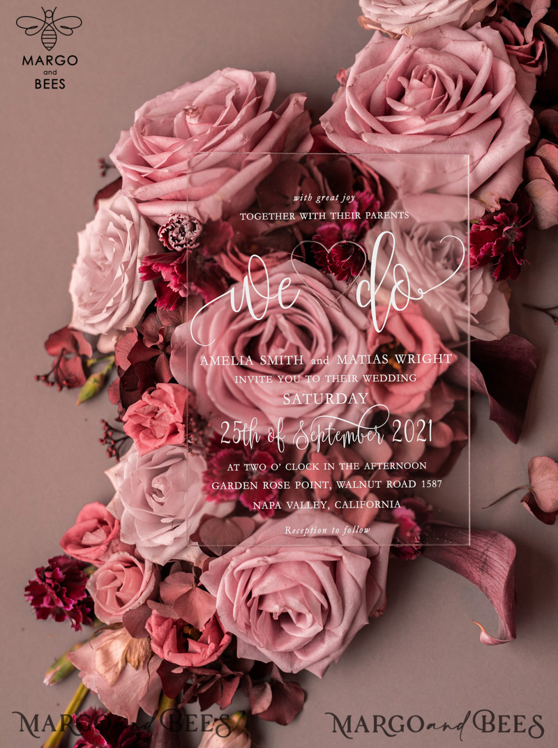 Blush wedding invitations with romantic transparent acryl 3mm -20