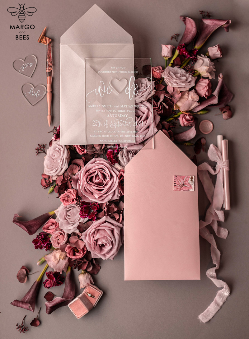 Blush wedding invitations with romantic transparent acryl 3mm -23