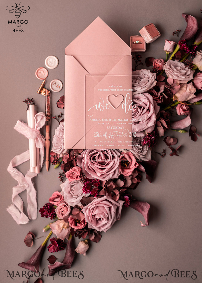  Elegant Acrylic Plexi Wedding Invites, Romantic Blush Pink Wedding Invitations, Bespoke Vellum Wedding Cards, Luxury Pink Wedding Invitation Suite-24