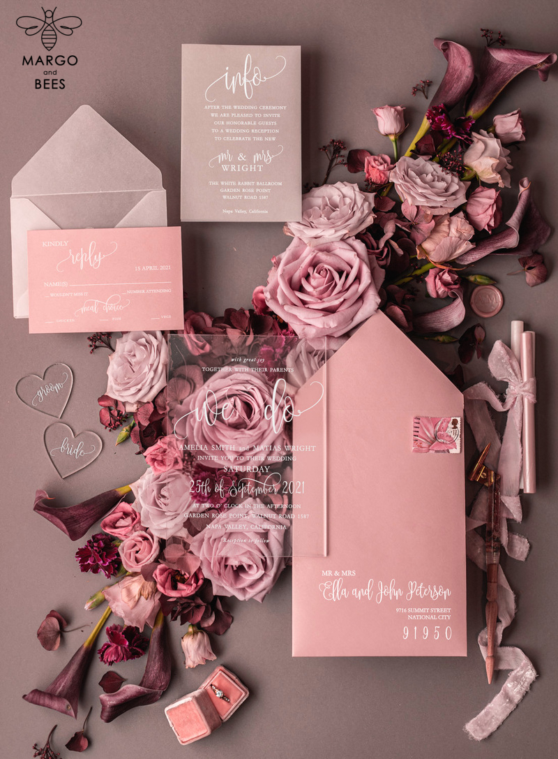 Blush wedding invitations with romantic transparent acryl 3mm -3