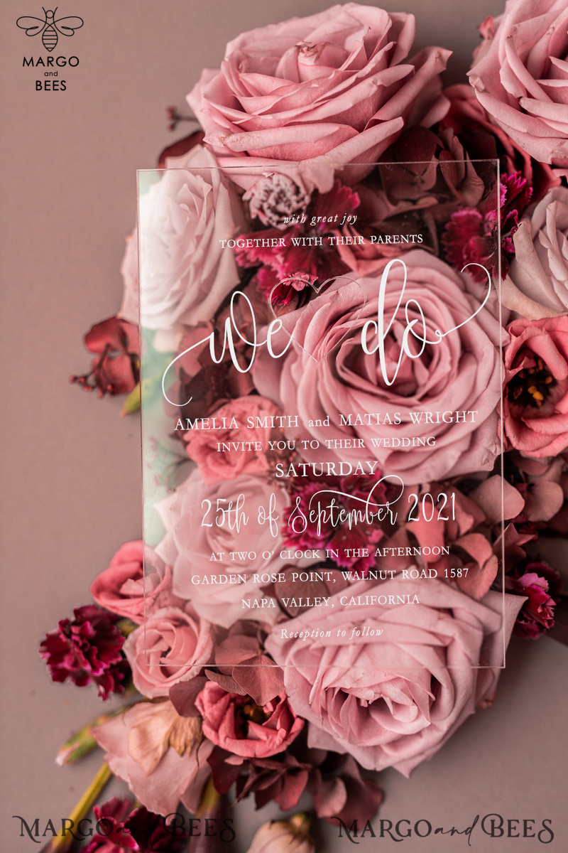 Blush wedding invitations with romantic transparent acryl 3mm -30
