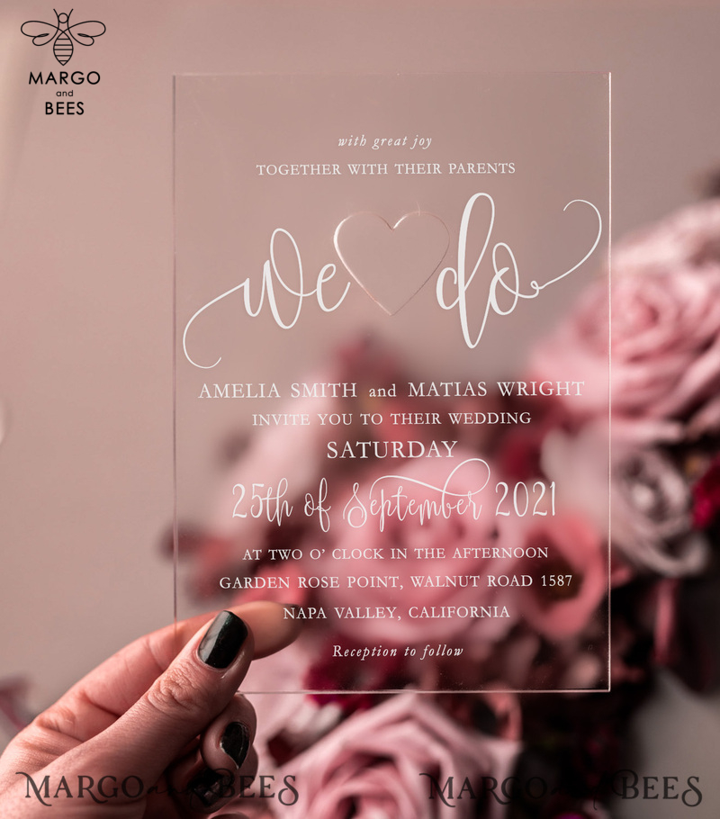  Elegant Acrylic Plexi Wedding Invites, Romantic Blush Pink Wedding Invitations, Bespoke Vellum Wedding Cards, Luxury Pink Wedding Invitation Suite-5