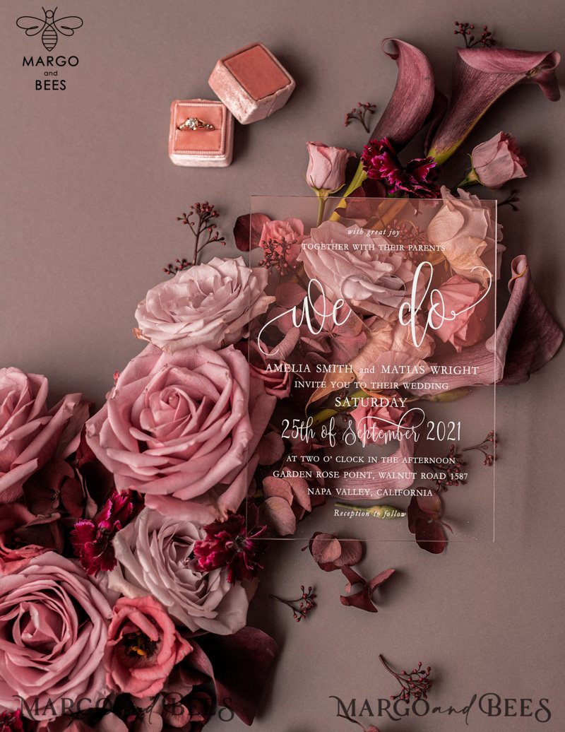  Elegant Acrylic Plexi Wedding Invites, Romantic Blush Pink Wedding Invitations, Bespoke Vellum Wedding Cards, Luxury Pink Wedding Invitation Suite-6