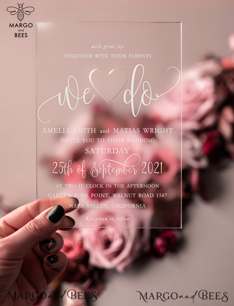 Blush wedding invitations with romantic transparent acryl 3mm -6