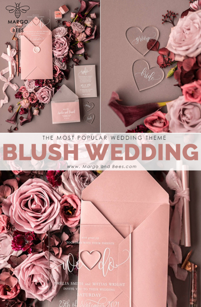 Blush wedding invitations with romantic transparent acryl 3mm -7