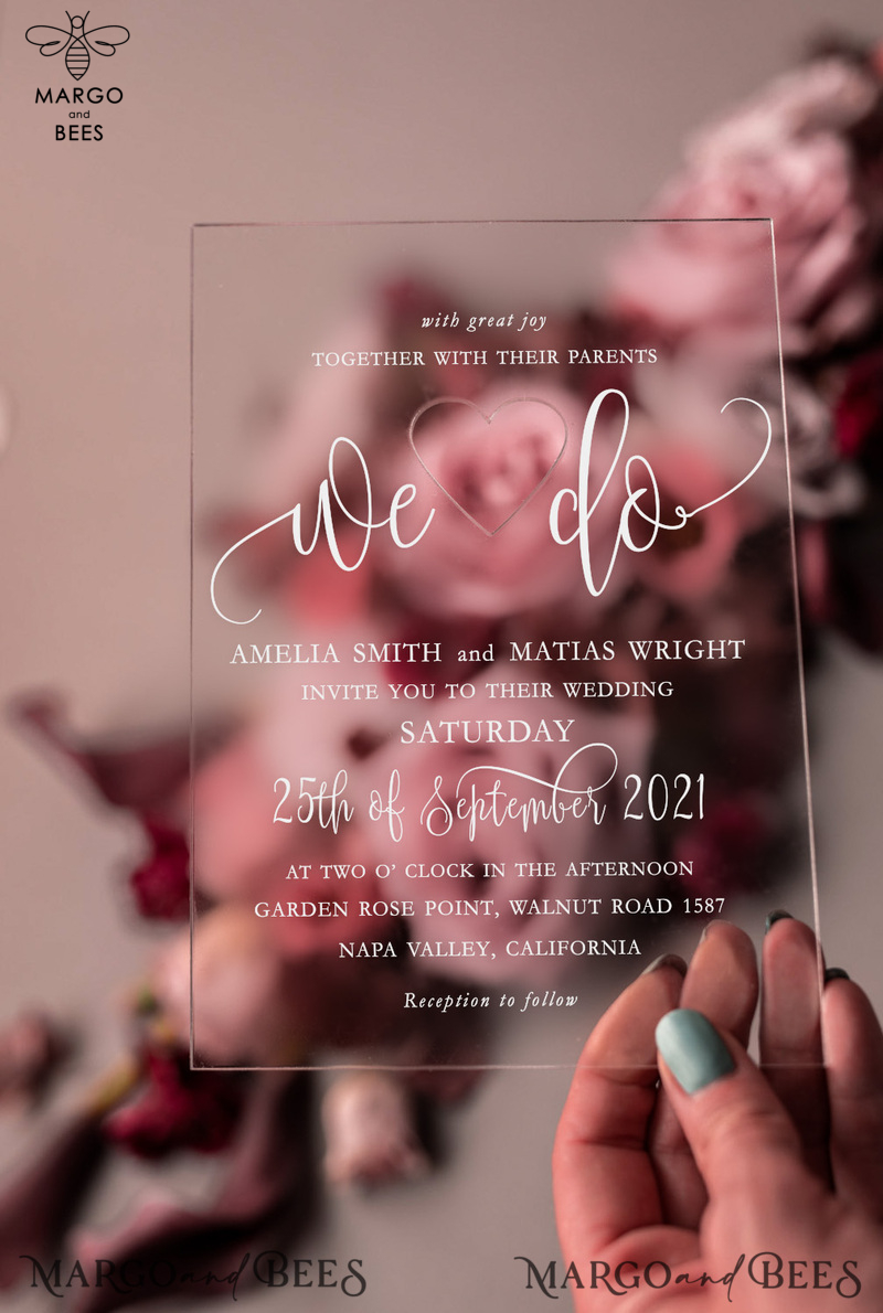  Elegant Acrylic Plexi Wedding Invites, Romantic Blush Pink Wedding Invitations, Bespoke Vellum Wedding Cards, Luxury Pink Wedding Invitation Suite-8