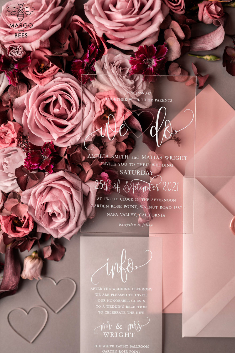 Blush wedding invitations with romantic transparent acryl 3mm -9