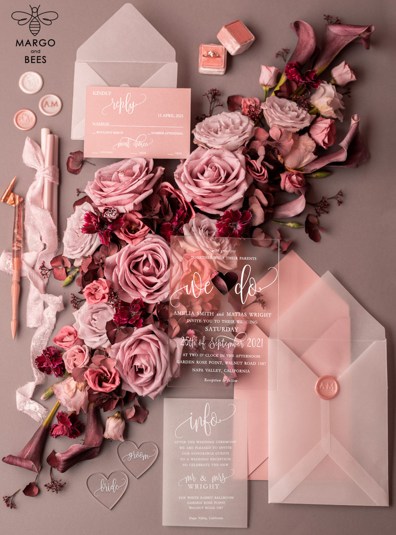 Blush wedding invitations with romantic transparent acryl 3mm -0