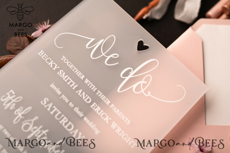 Exquisite Frozen Acrylic Plexi Wedding Invitations with Romantic Blush Pink and Elegant Peony Designs: Classy and Minimalistic Wedding Stationery-10