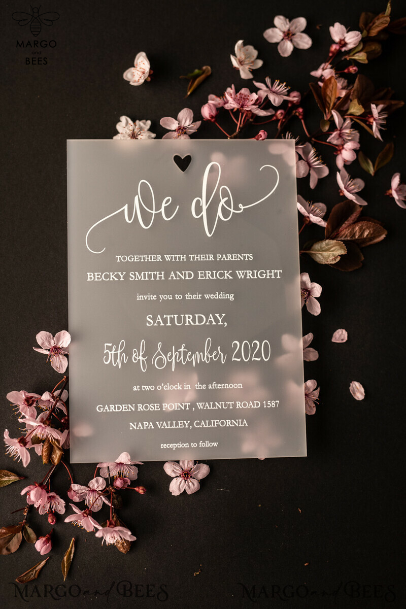 Exquisite Frozen Acrylic Plexi Wedding Invitations with Romantic Blush Pink and Elegant Peony Designs: Classy and Minimalistic Wedding Stationery-2