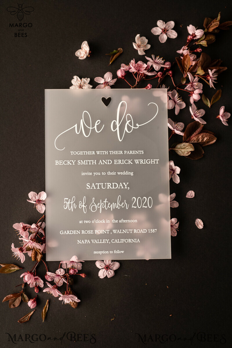 Exquisite Frozen Acrylic Plexi Wedding Invitations with Romantic Blush Pink and Elegant Peony Designs: Classy and Minimalistic Wedding Stationery-5