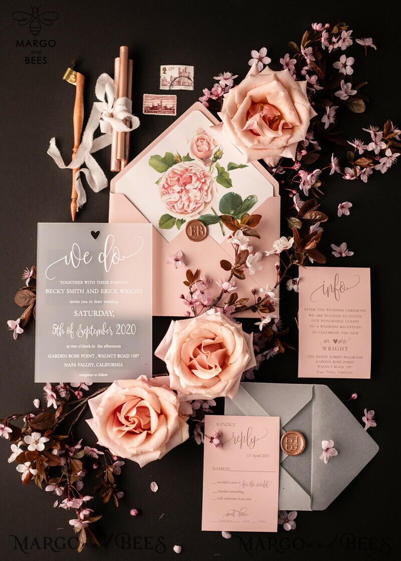 Exquisite Frozen Acrylic Plexi Wedding Invitations with Romantic Blush Pink and Elegant Peony Designs: Classy and Minimalistic Wedding Stationery-0