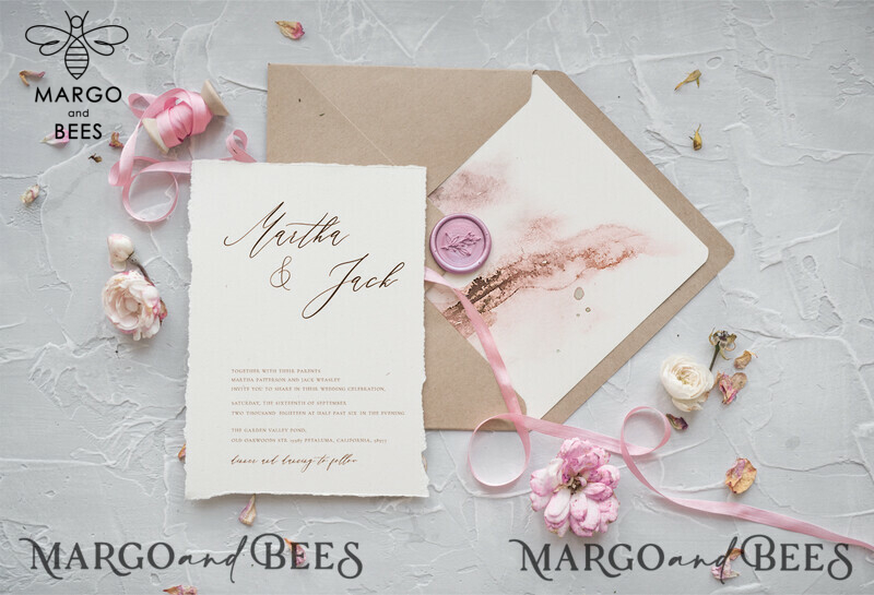  Delicate Watercolor Wedding Invitations, Elegant And Handmade Wedding Invites, Affordable Wedding Invitation Suite, Romantic Pink Wedding Cards-4